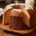 Slap Ya Momma Pound Cake with moist golden crumb on wooden table