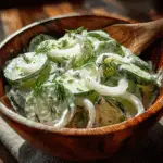 sour cream cucumbers salad with fresh dill and onions