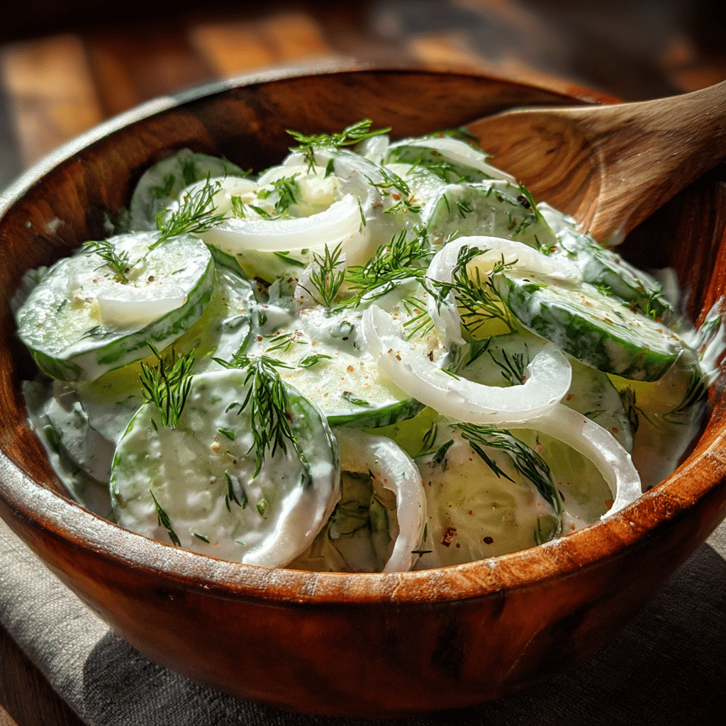 sour cream cucumbers salad with fresh dill and onions