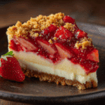 Strawberry Crunch Cheesecake with creamy layers and crunchy topping