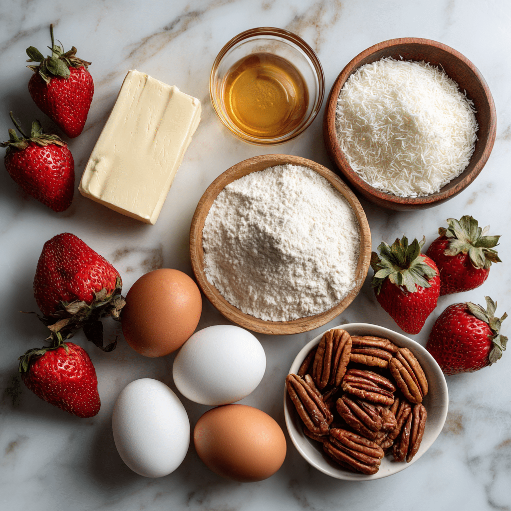 ingredients for homemade strawberry Italian cream pound cake