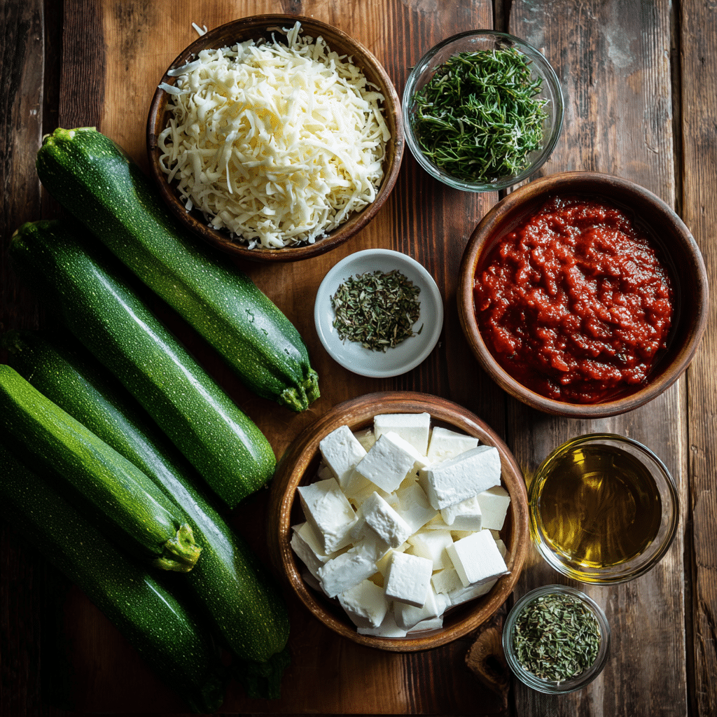 Ingredients for Layered Zucchini Ricotta Melts with Marinara