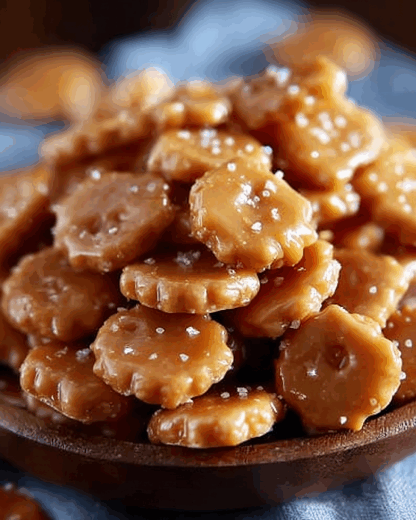 salted caramel cracker bites cooling on baking tray