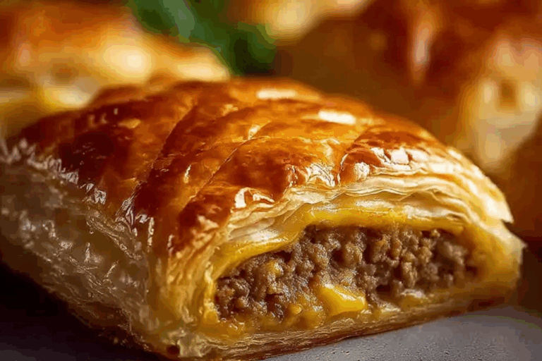 Savory Puff Pastry with Minced Meat and Cheese