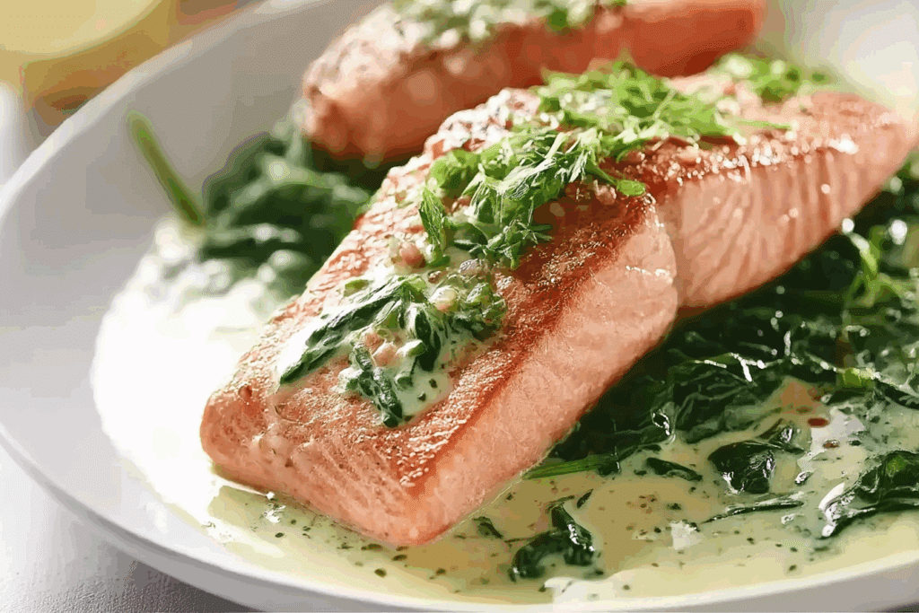 Baked Salmon with Creamy Spinach Sauce