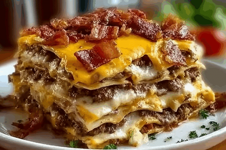 Breakfast Bacon Cheeseburger Lasagna