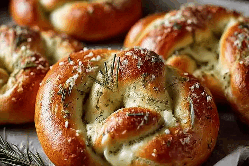 Soft Mozzarella Stuffed Pretzels with Fresh Rosemary