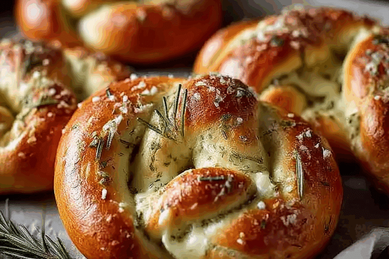 Soft Mozzarella Stuffed Pretzels with Fresh Rosemary