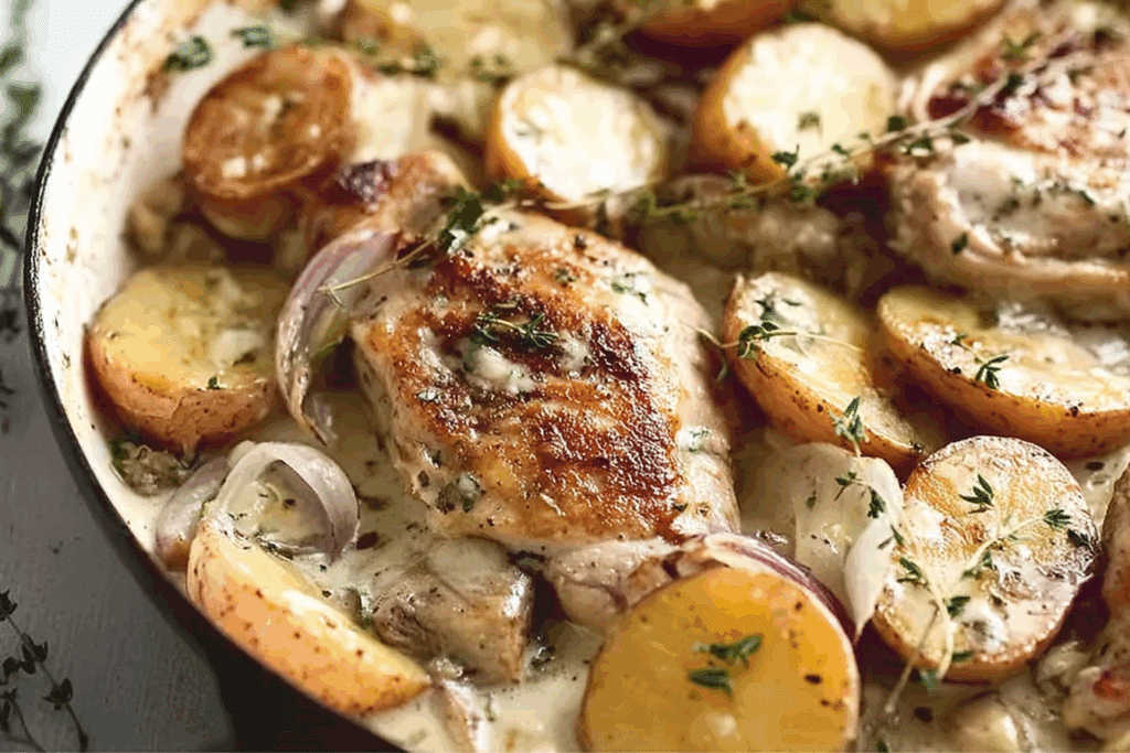 Creamy Garlic Herb Chicken with Golden Potatoes