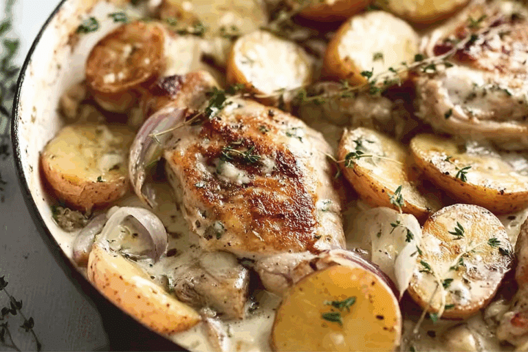 Creamy Garlic Herb Chicken with Golden Potatoes