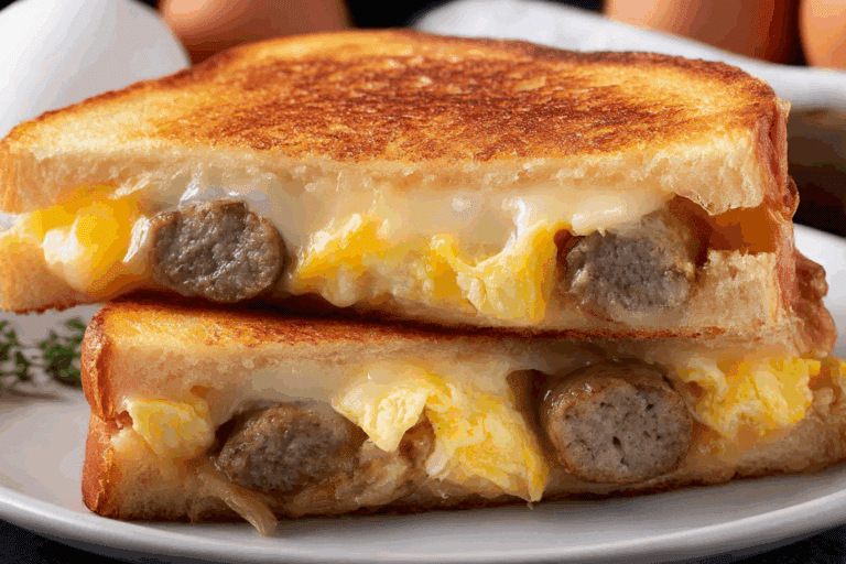 Breakfast Grilled Cheese with Eggs & Sausage