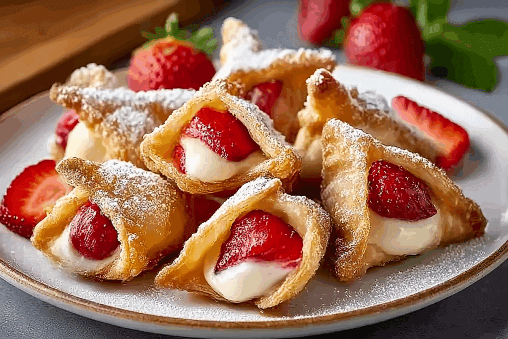 Deep-Fried Strawberry Cheesecake Stuffed Wonton Bites
