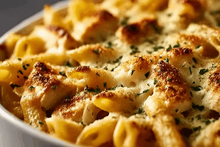 Garlic Parmesan Chicken Pasta Bake