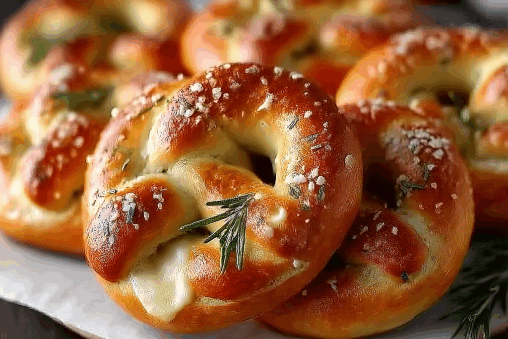 Soft Mozzarella Stuffed Pretzels with Fresh Rosemary