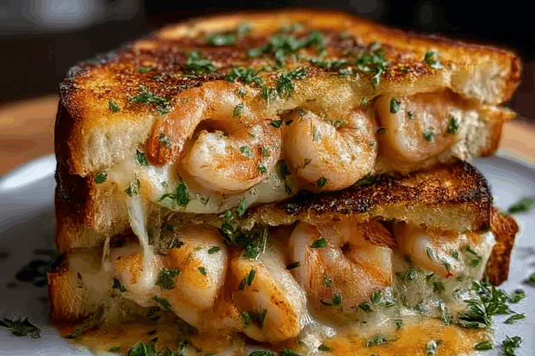 Cheesy Garlic Bread Shrimp Grilled Cheese