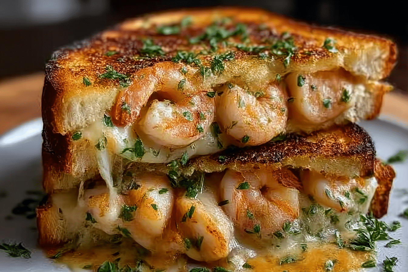 Cheesy Garlic Bread Shrimp Grilled Cheese