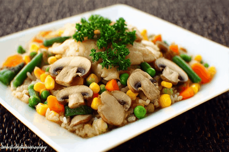 Chicken and Brown Rice with Veggies and Mushrooms