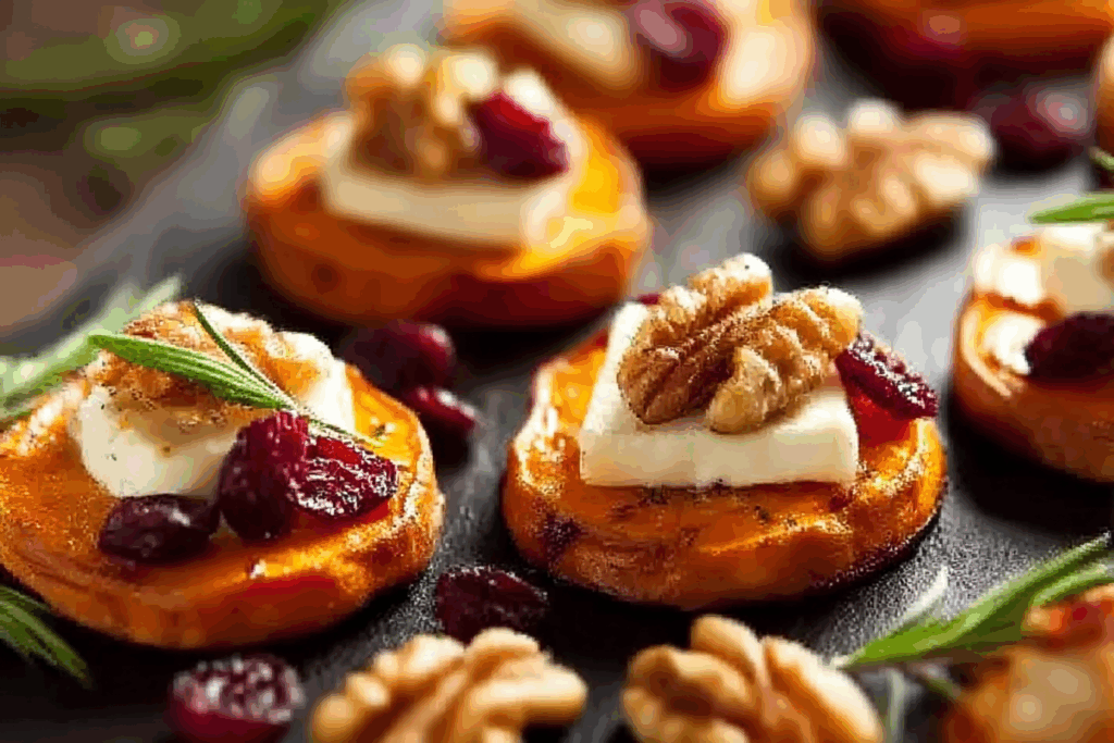 Sweet Potato Rounds with Brie, Cranberry & Walnuts