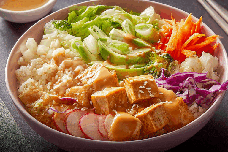 Tofu and Veggie Buddha Bowl With Miso Dressing