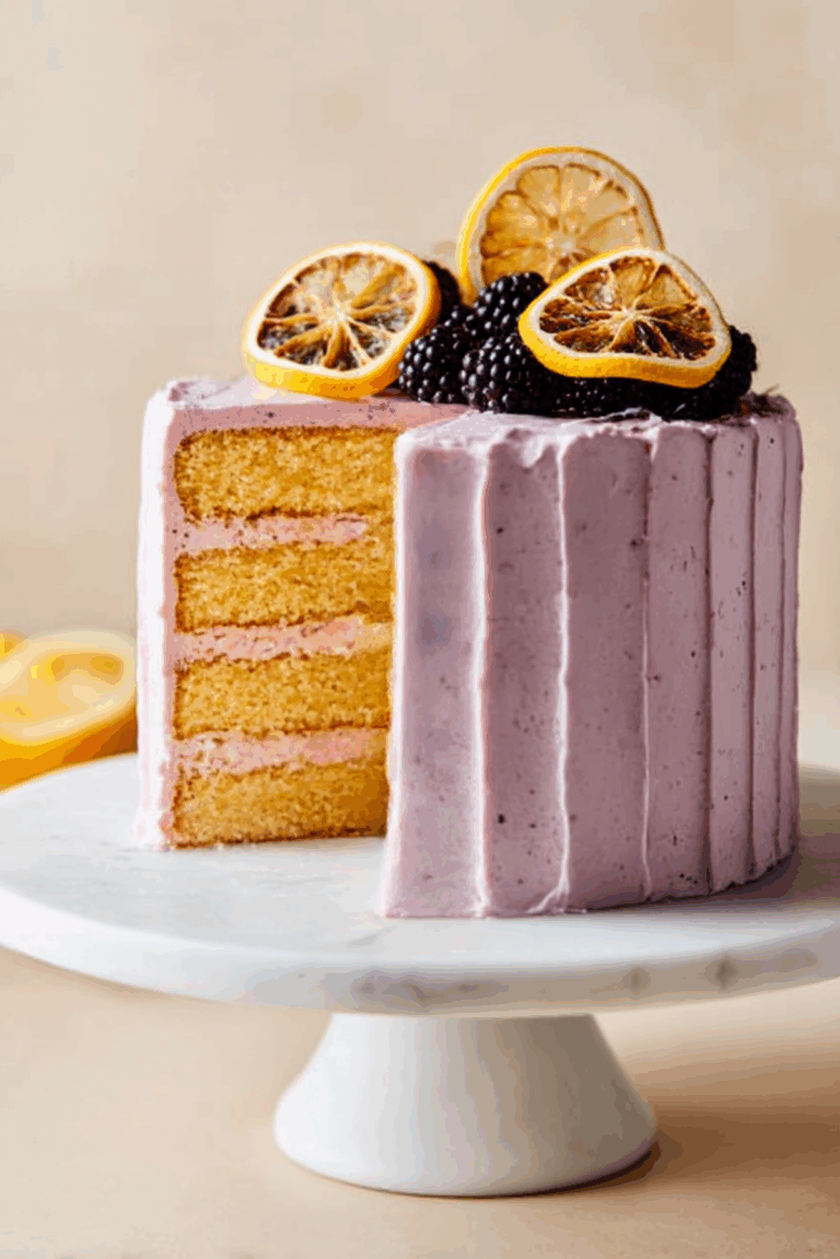 Lemon and Blackberry Stripe Cake