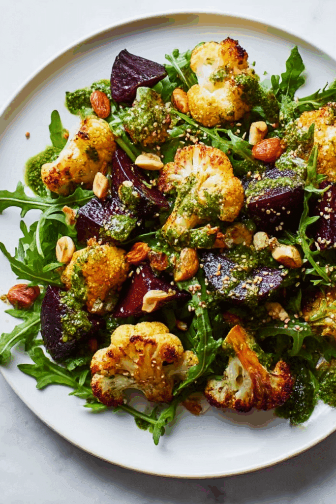 Roasted Vegetable Salad with Green Lemon Dressing