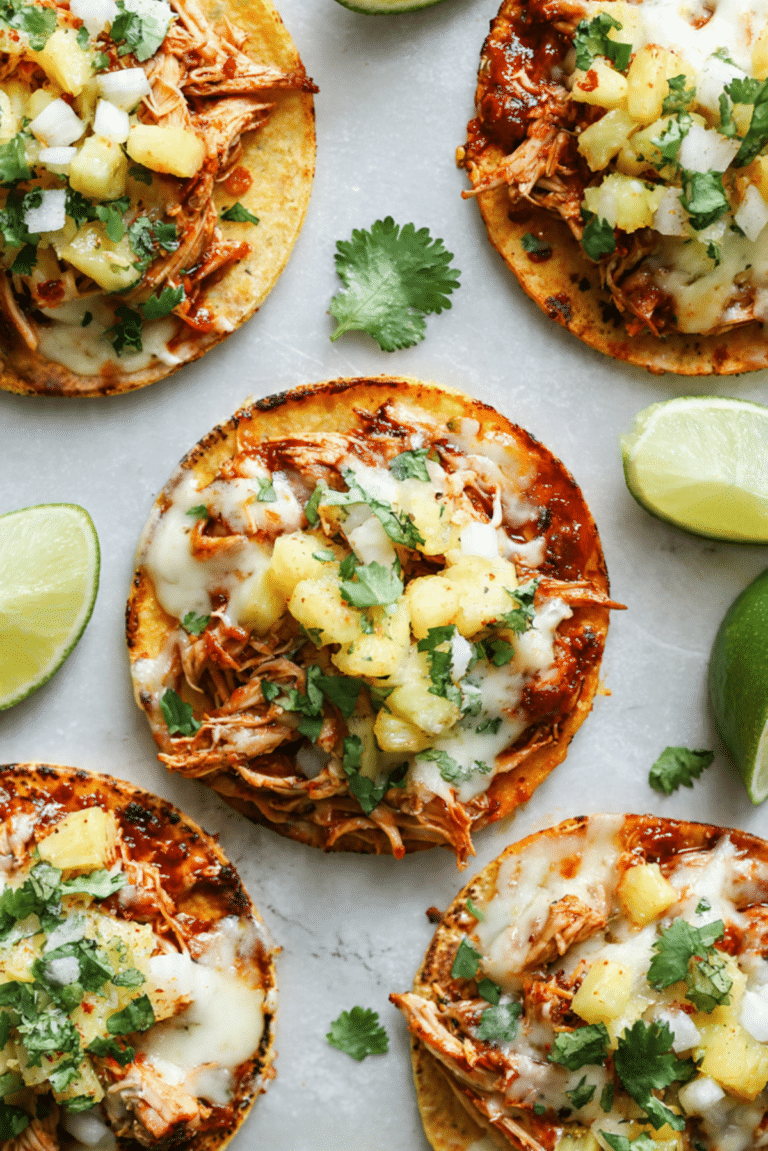 Light BBQ Chicken Tostadas with Pineapple Salsa