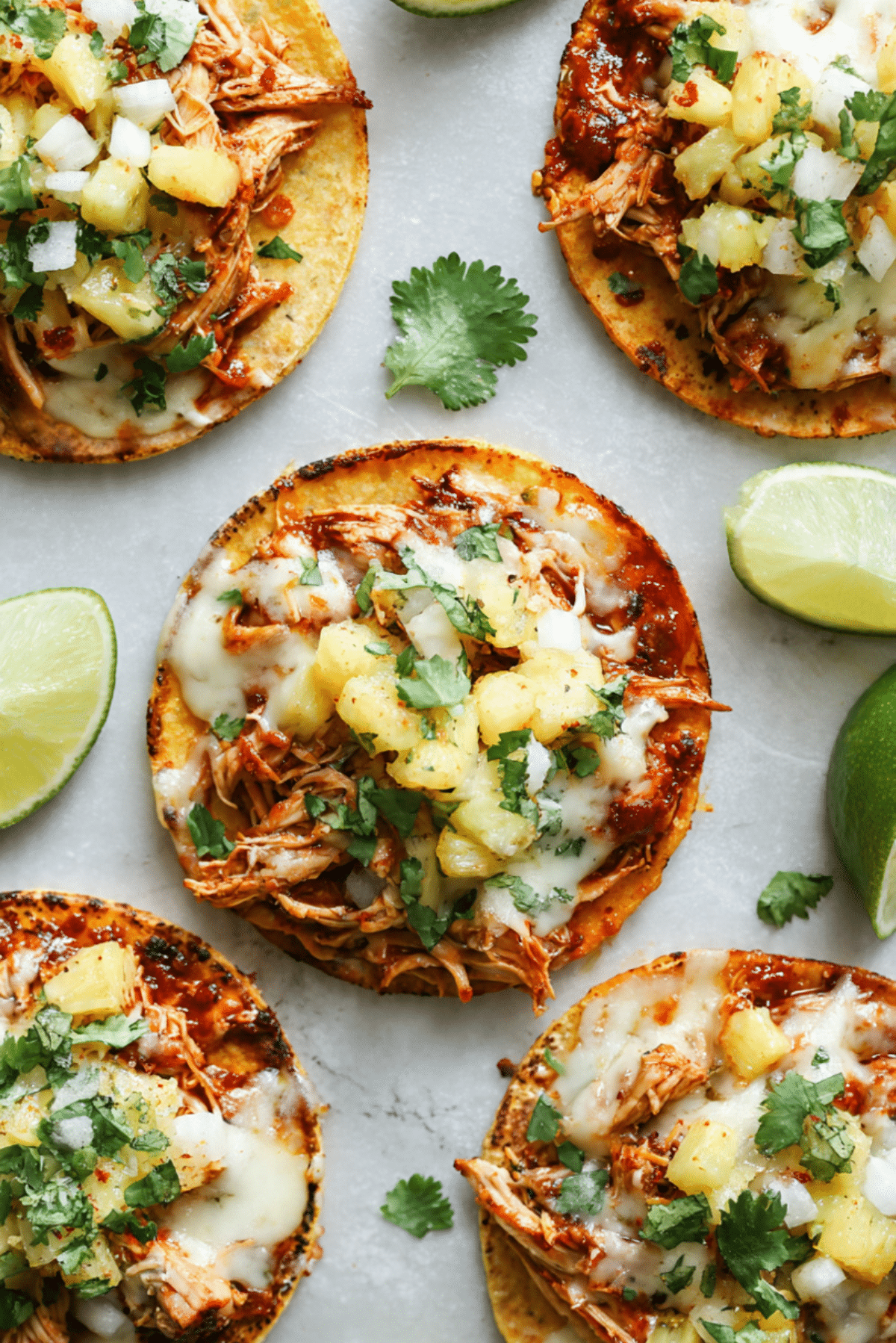 Light BBQ Chicken Tostadas with Pineapple Salsa