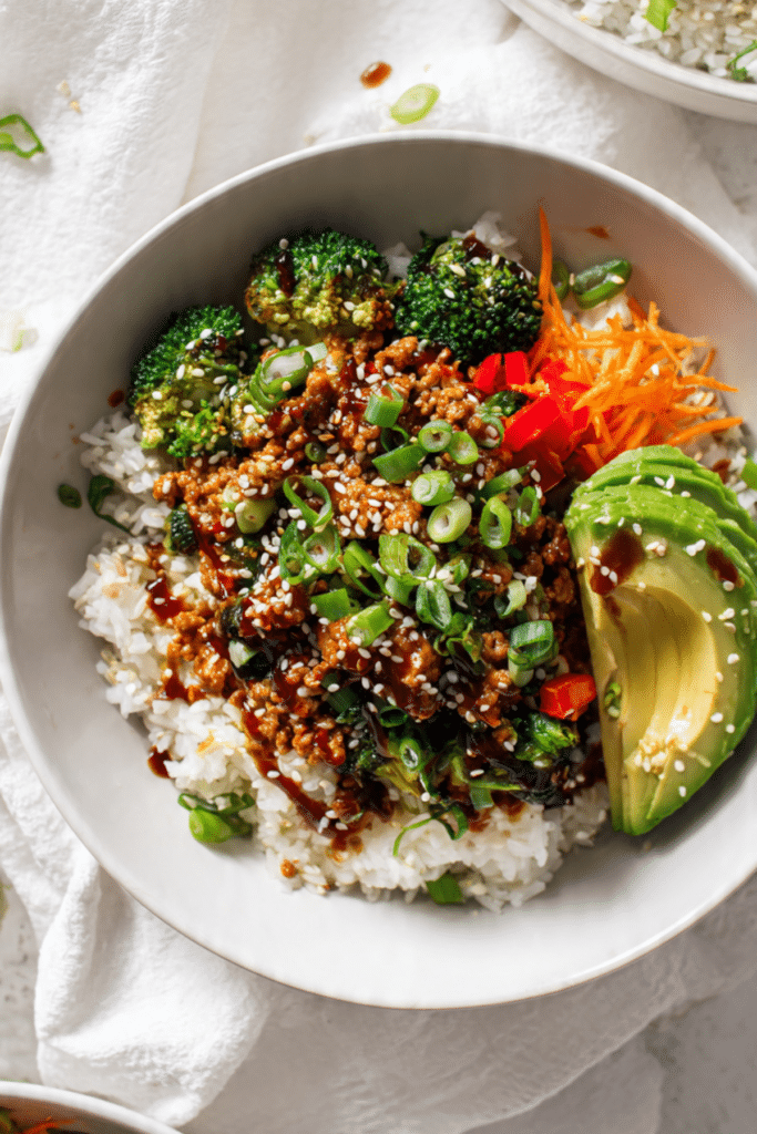 Ground Turkey Teriyaki Rice Bowl Coconut Rice