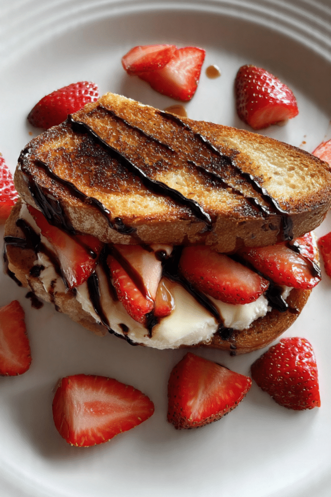 Gourmet Grilled Cheese with Mascarpone, Strawberries, and Balsamic Glaze
