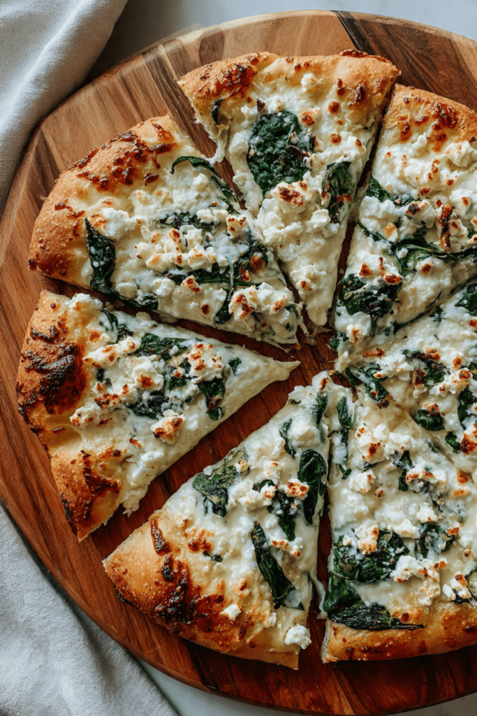 Greek Roasted Garlic Spinach White Pizza