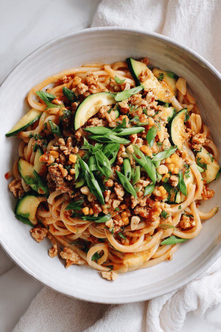Pasta with Ground Chicken and Summer Vegetables