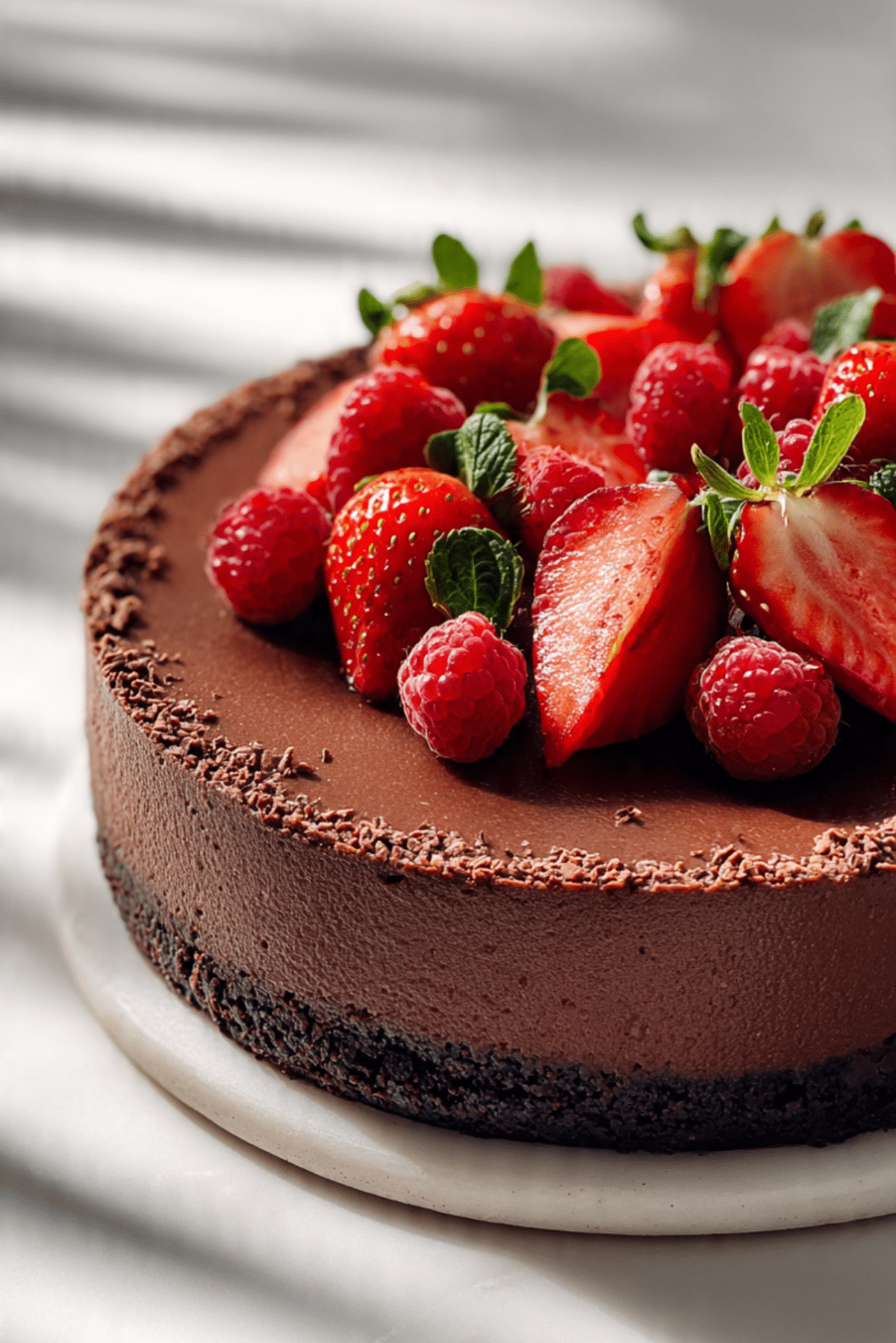No-Bake Vegan Chocolate Strawberry Cheesecake