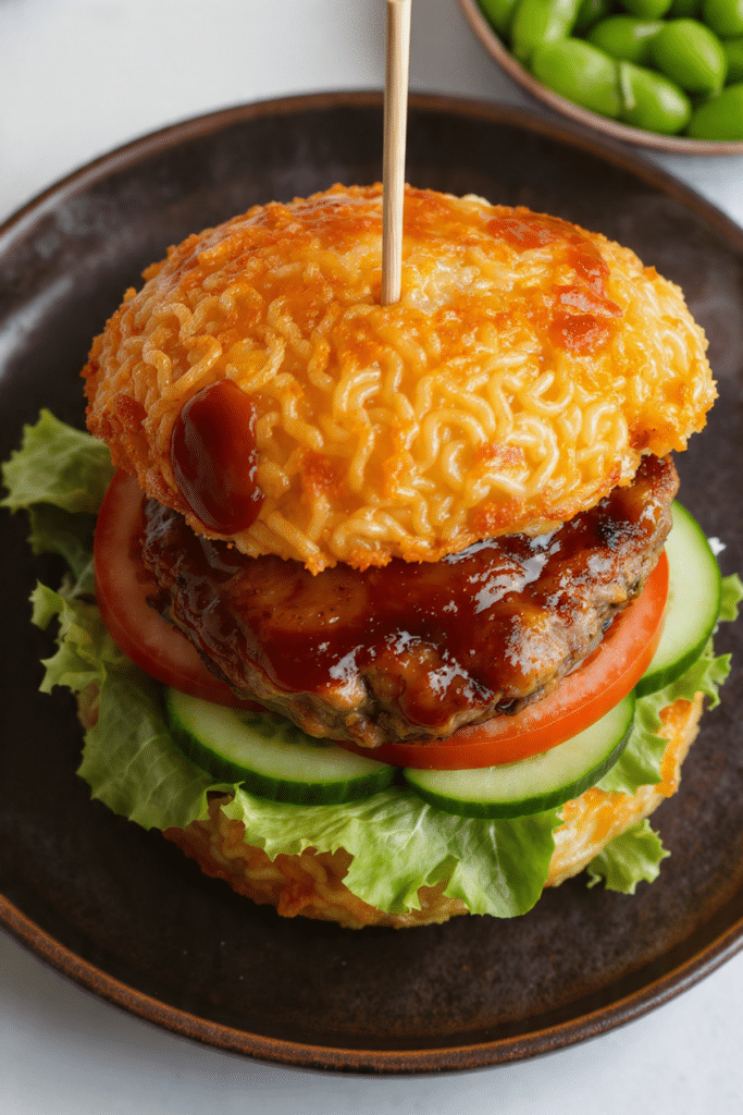 Best Ramen Burger with Honey Teriyaki Sauce