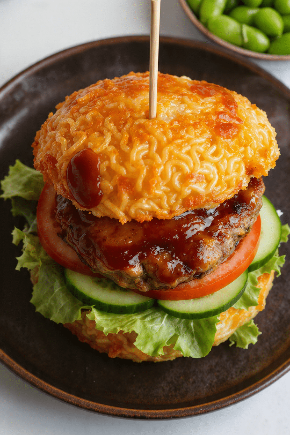 Best Ramen Burger with Honey Teriyaki Sauce