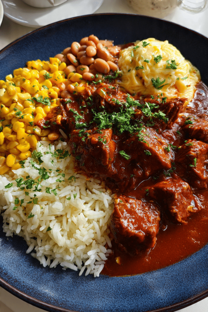 Chile Colorado with Rice & Beans Plate