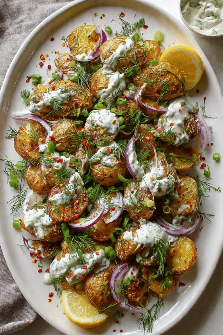 Crispy Potato Salad with Creamy Yogurt Dill Dressing