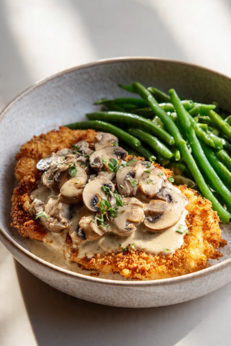 Chicken Schnitzel with Creamy Mushroom Sauce