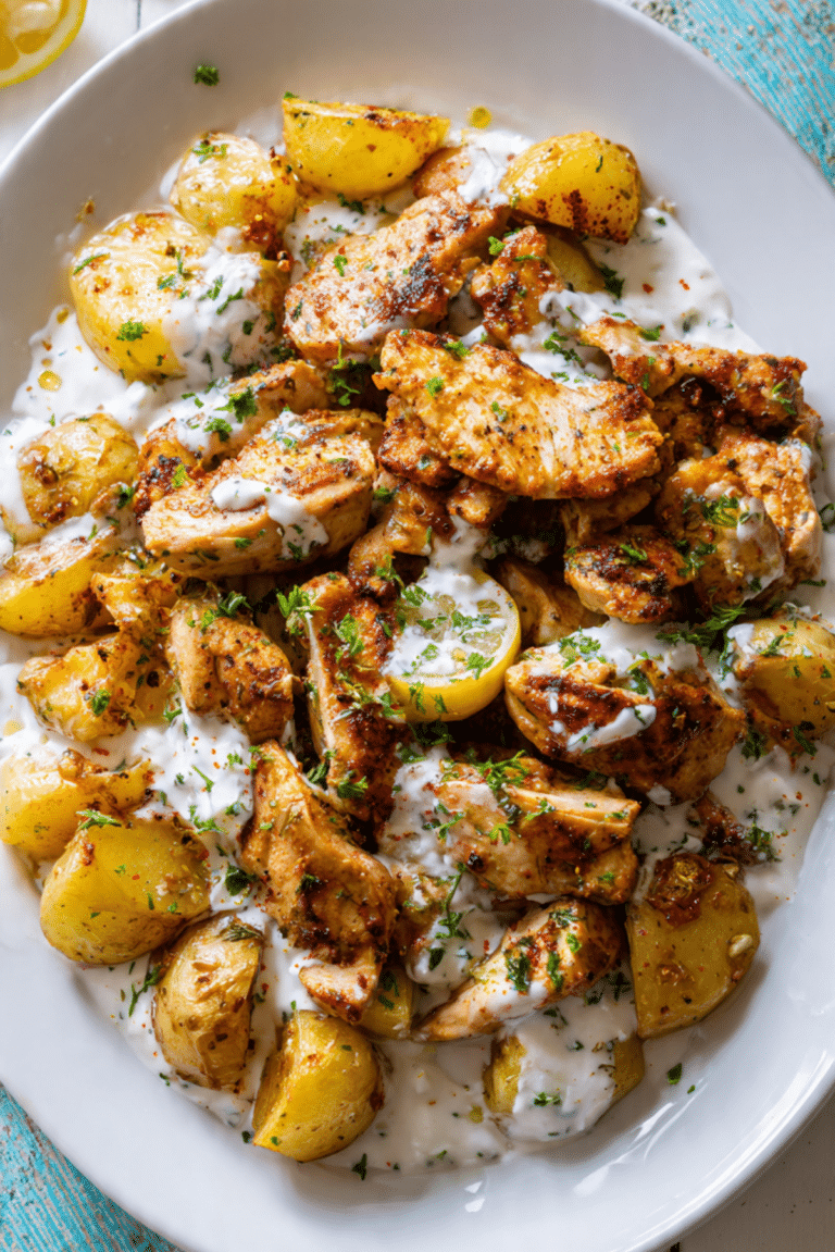 Sheesh Tawooq (Chicken and Potatoes with a Lemon Garlic Sauce)