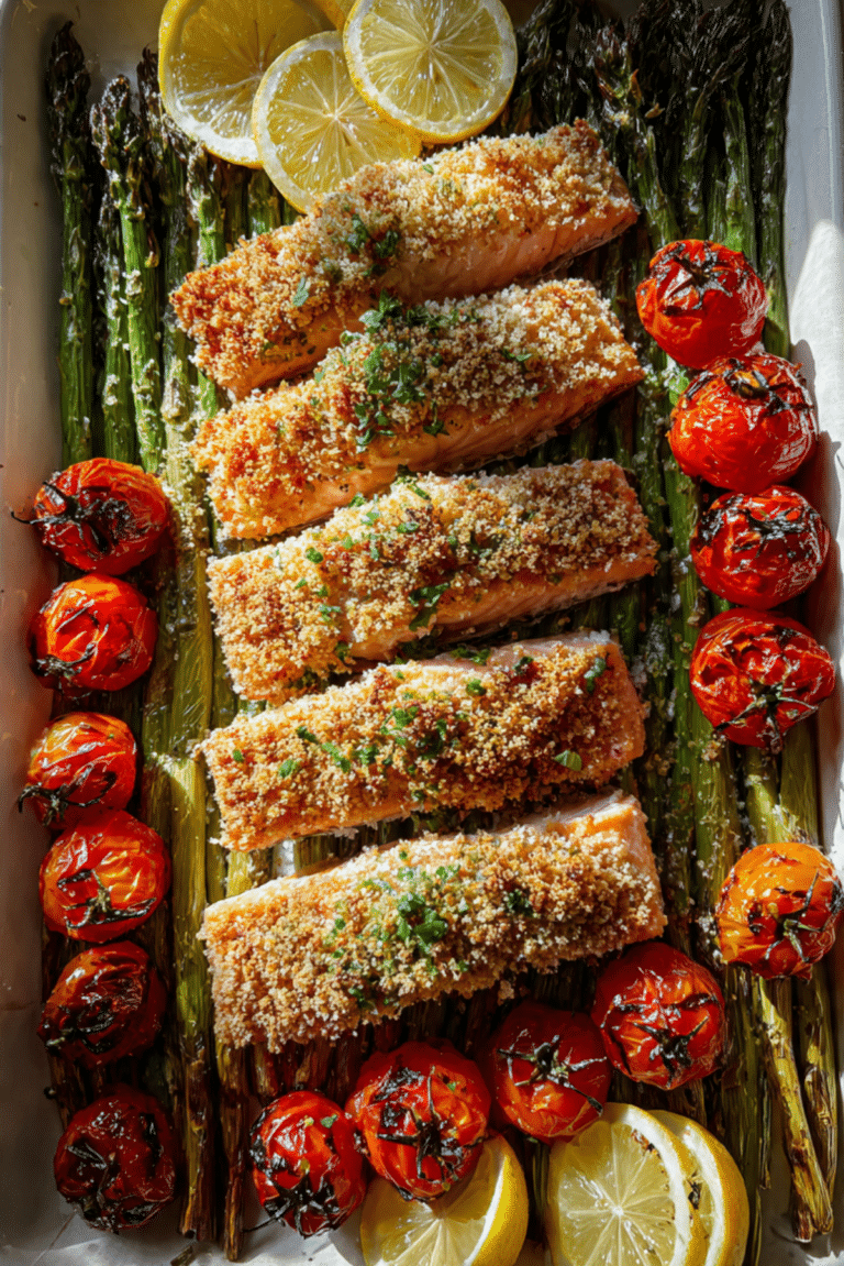 Salmon Asparagus and Sun Gold Tomatoes Sheet Pan Dinner