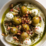 Olives and Mozzarella over Whipped Pesto Ricotta