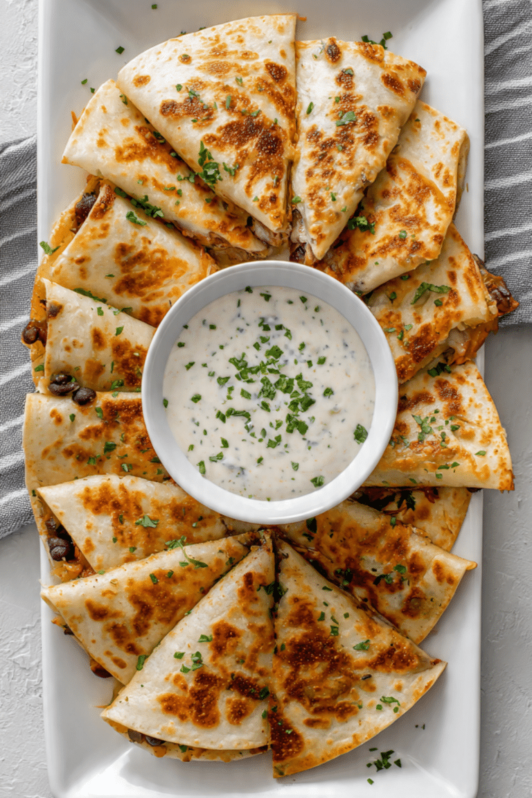 Chipotle Black Bean Quesadillas with Cumin and Chive Dipping Sauce
