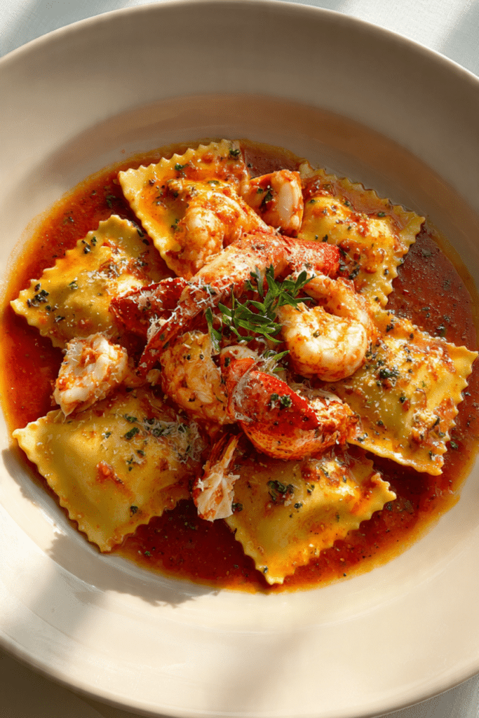 Spicy Lobster, Crab & Shrimp Ravioli