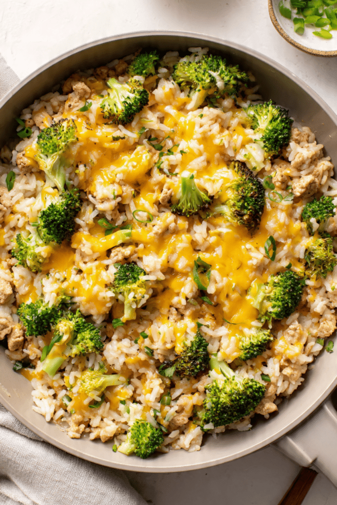 30-Minute Broccoli Cheddar Chicken & Rice Skillet
