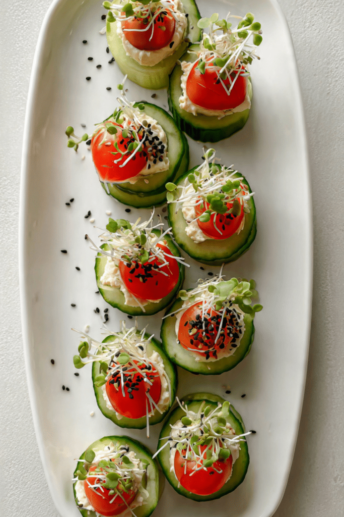 Tomato Cucumber Hummus Bites