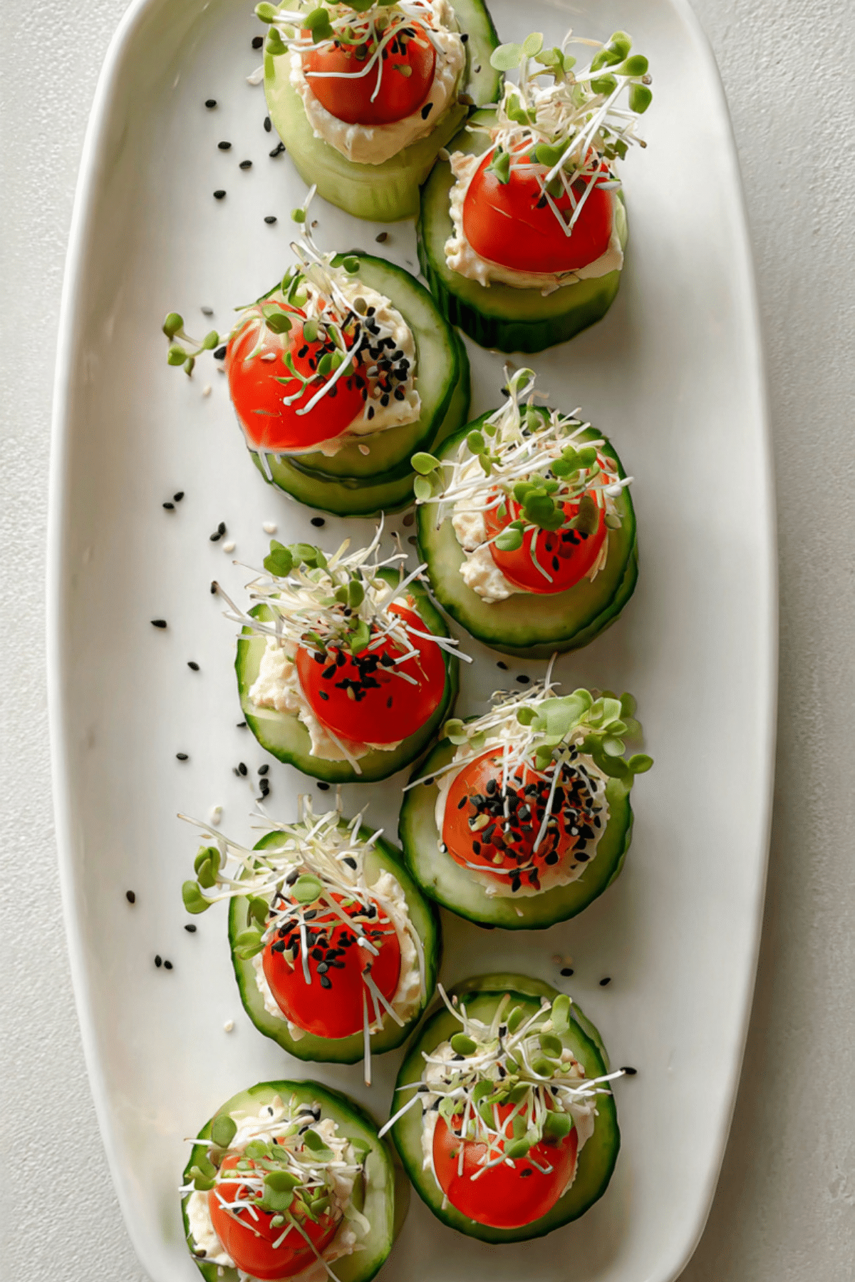 Tomato Cucumber Hummus Bites