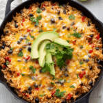 One Skillet Cheesy Cuban Chicken Rice Bake