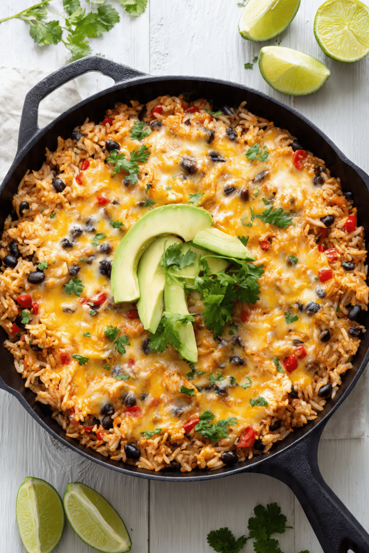 One Skillet Cheesy Cuban Chicken Rice Bake