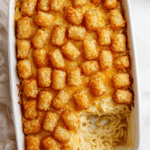 Cheesy Ground Chicken Noodle Casserole with Tater Tot Crust