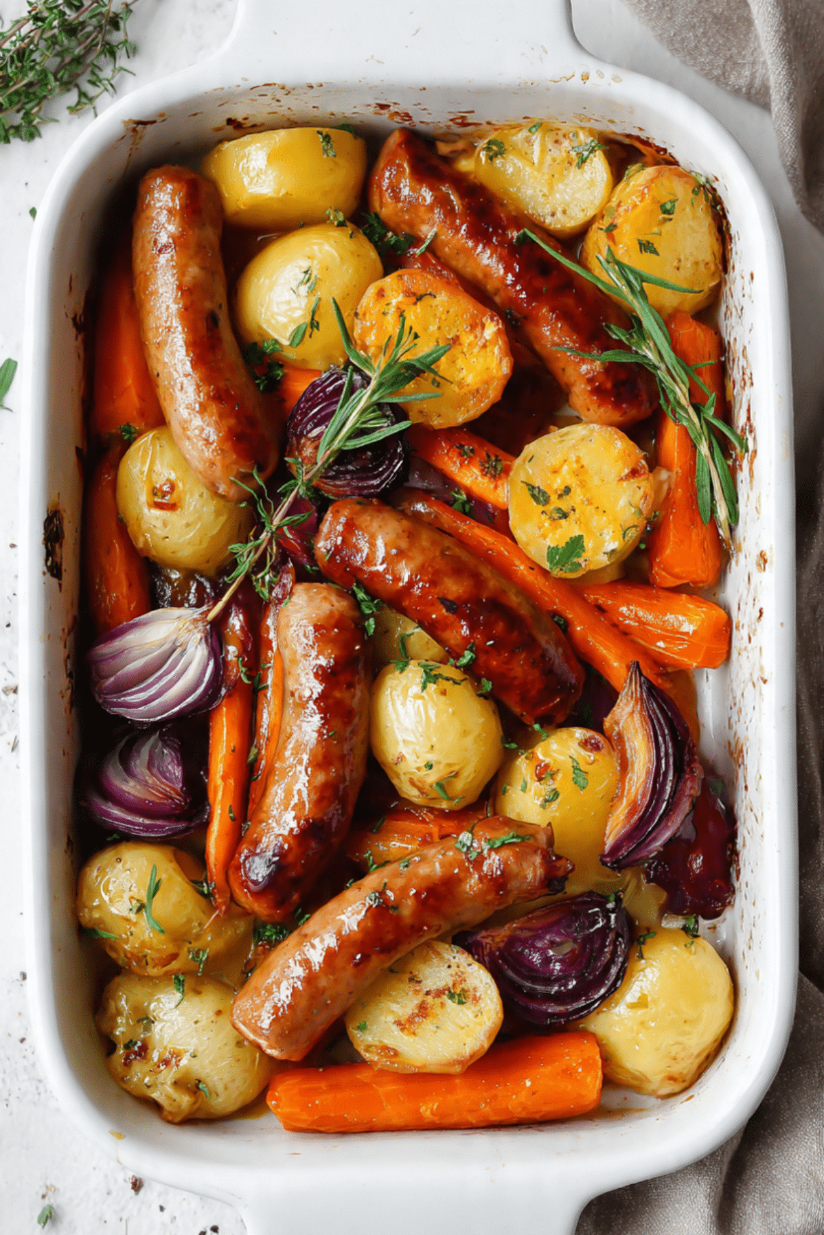 Mustard Sausage Tray Bake