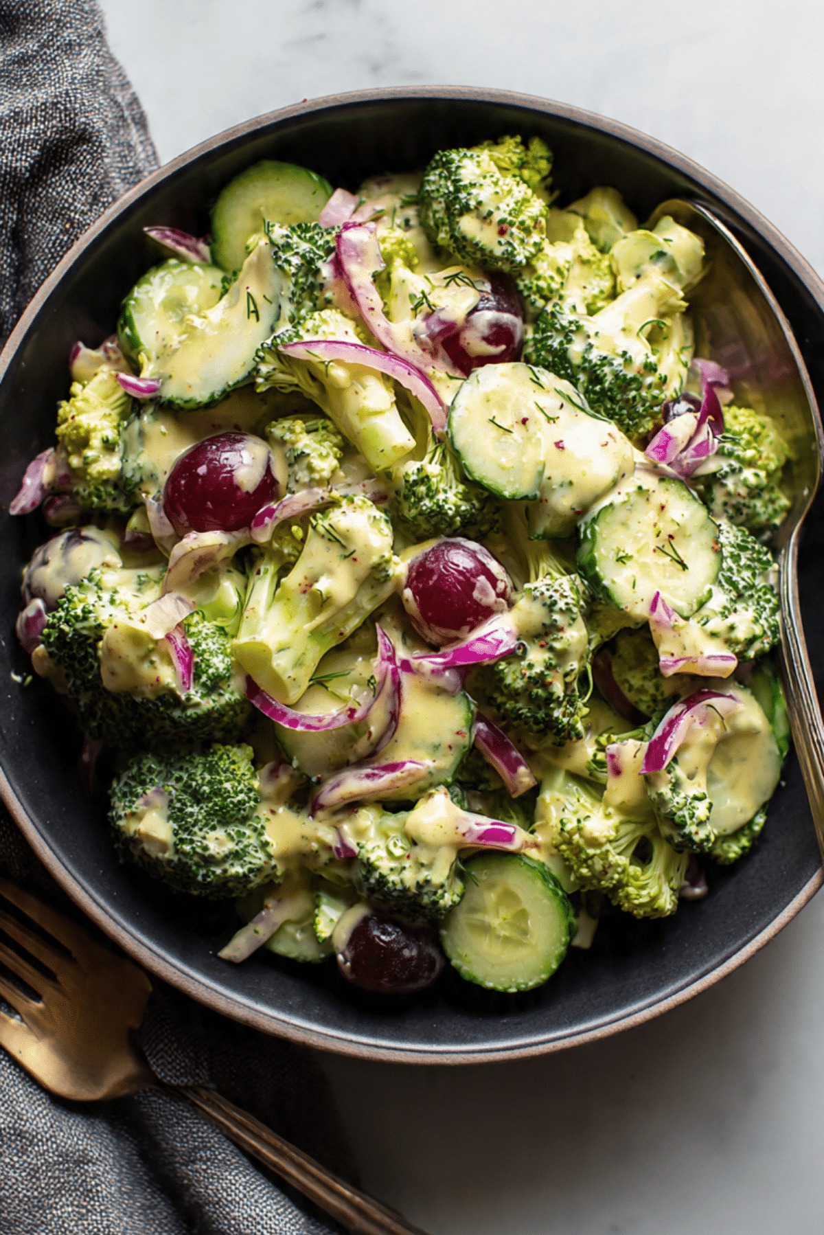 Broccoli Crunch Salad with Lemon Tahini Dressing